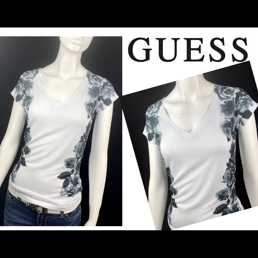 Guess Tattoo Roses Figure Flattering Top